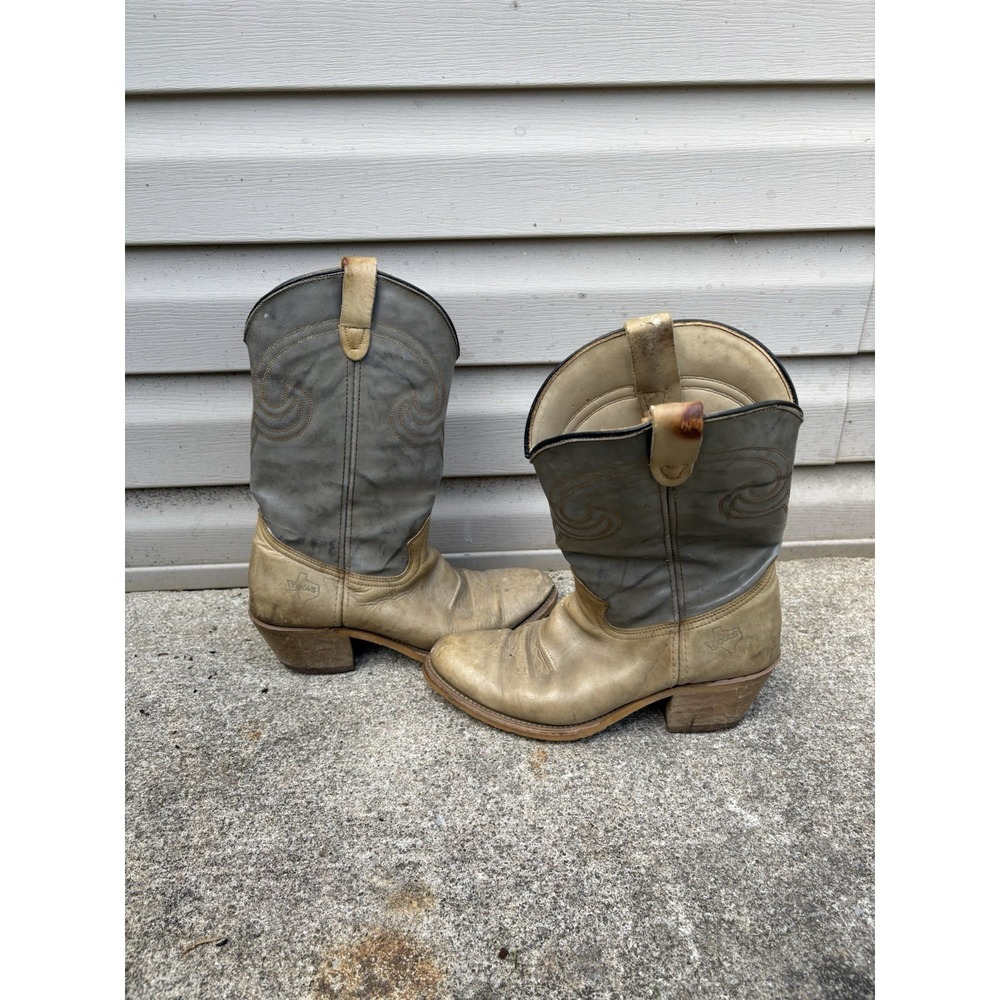 Vtg Texas Two Tone Gray 8 EE Men's Western Boots Cowboy - Picture 2 of 12